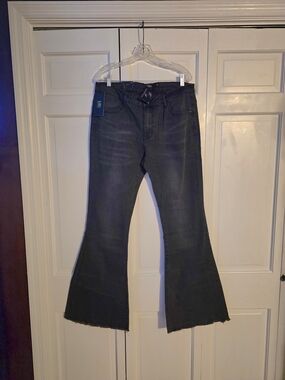 L&B Black Stretch Flare Bell Bottom Jeans Size 16 NWT Raw Hem